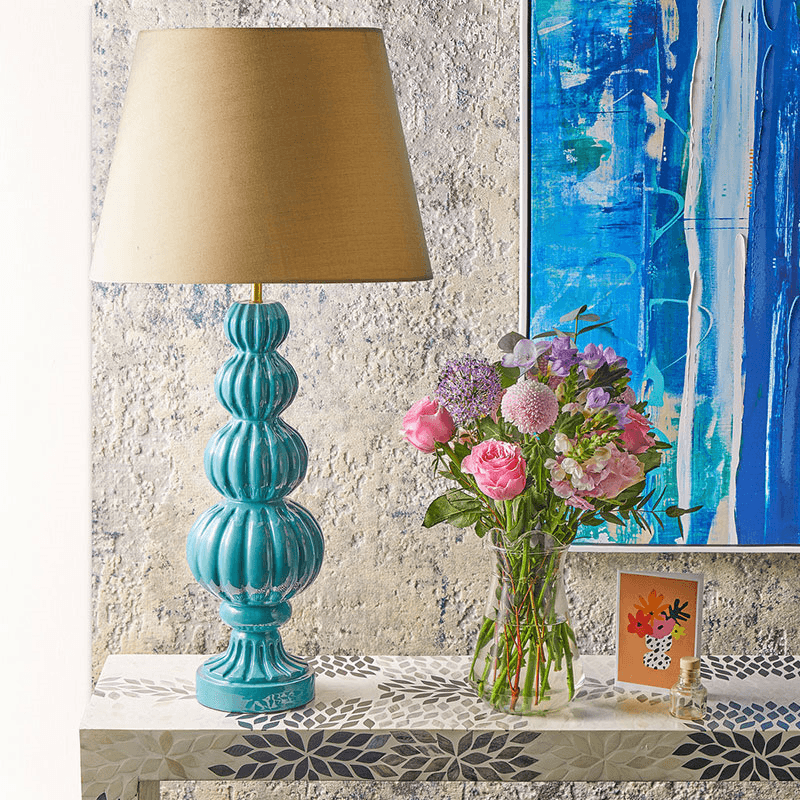 Jethro Table Lamp, H55cm, Turquoise Lacquered Wood