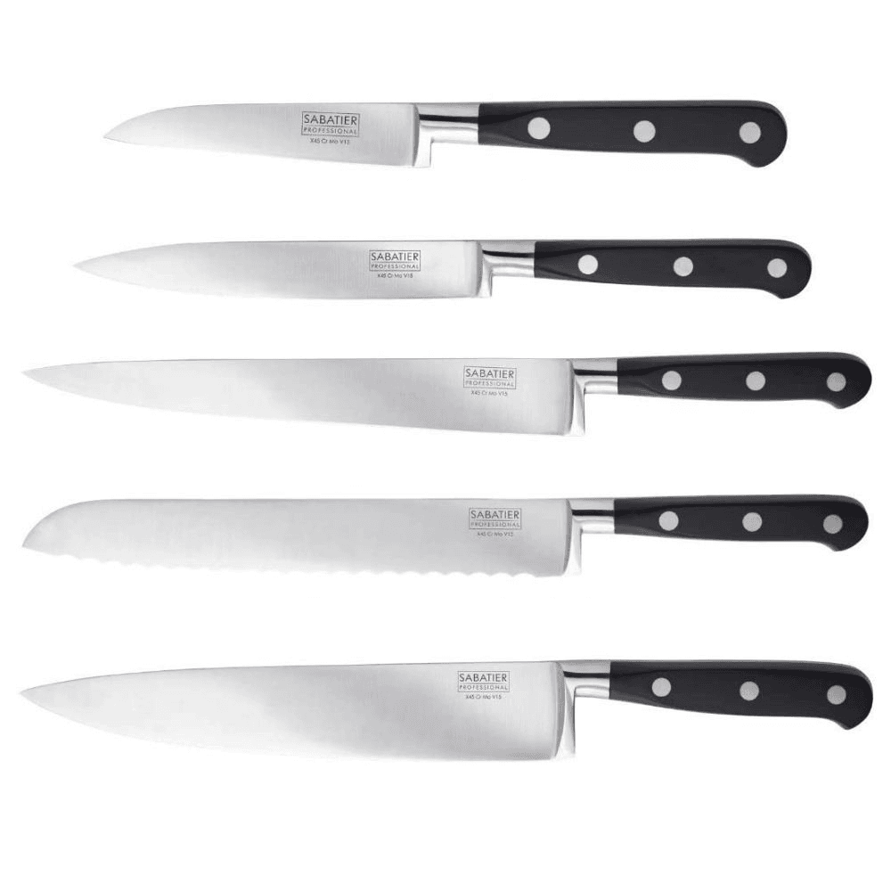 Oak Rounded Knife Block with 5 Sabatier Knives