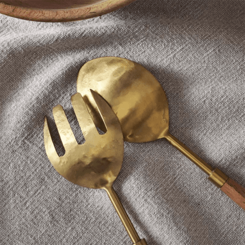 Image showing the Soni Salad Servers, Gold & Acacia product.