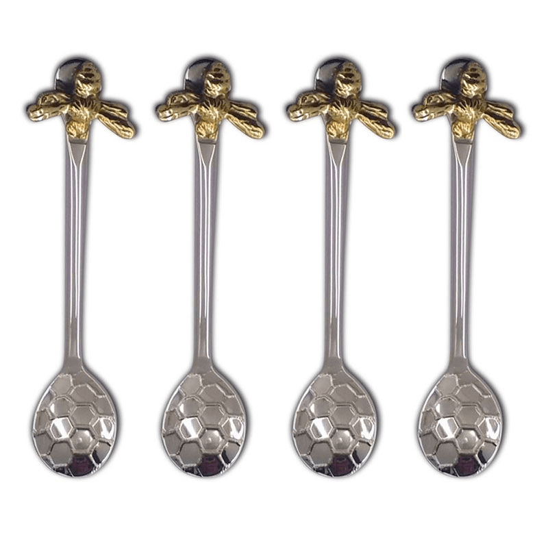 Bee Honeycomb Set of 4 Coffee Spoons, L13cm, Silver
