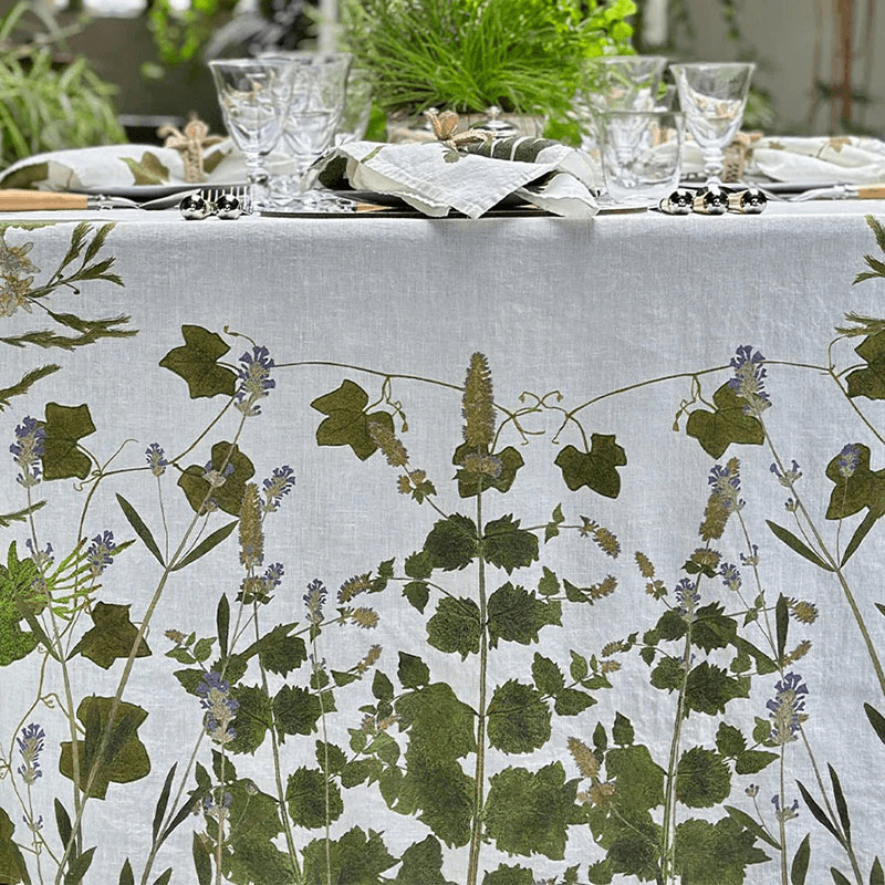 Herb Garden Linen Tablecloth, 165 x 250cm, Green