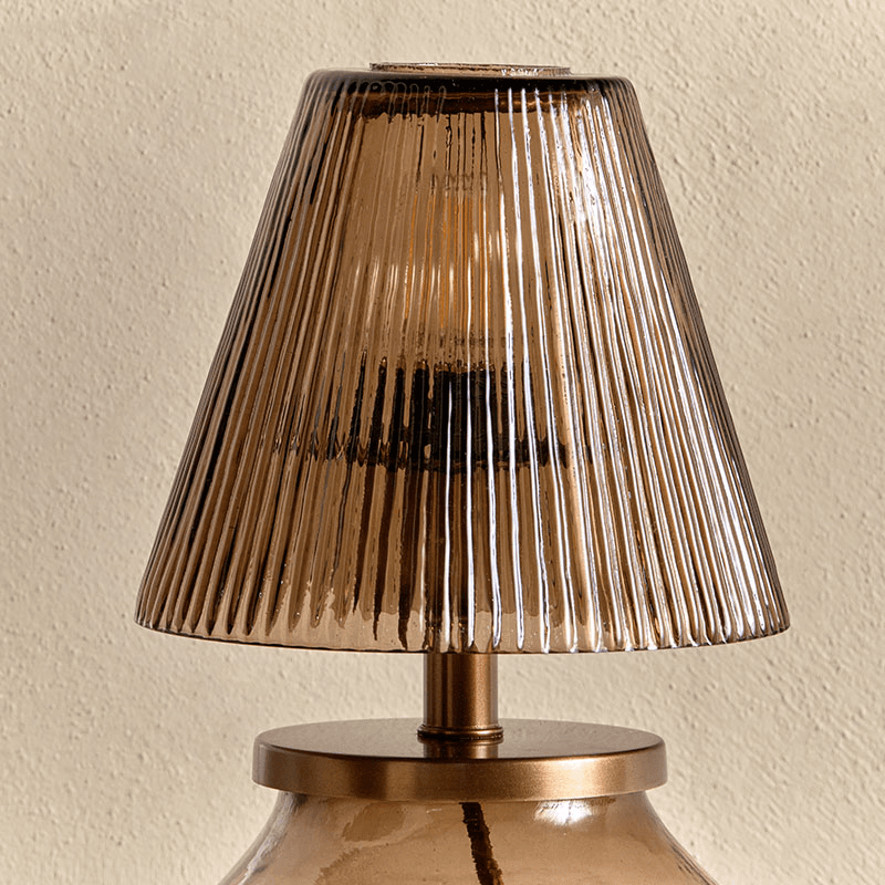 Dimalai Recycled Glass Table Lamp, H26cm, Brown Smoke