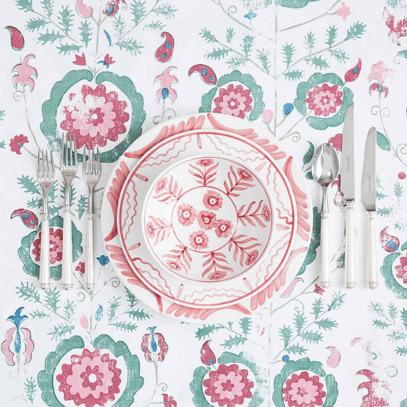 Simla Tablecloth, 170 x 250cm, Pink and Green