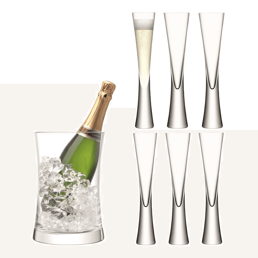 Moya Champagne bucket and flute set, clear