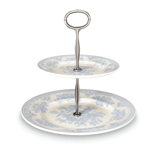 Image showing the Asiatic Pheasants 2 Tier Cake Stand, H24 x W26.5 x D26.5cm, Blue product.