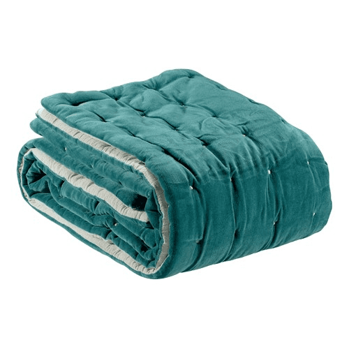 Elise Velvet Bed cover, 240 x 260cm, Green/Grey