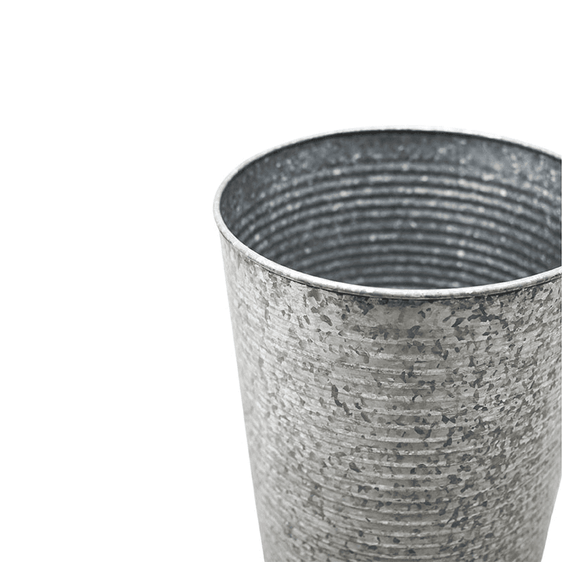 Galvanised Ribbed Vase, D28cm, Silver