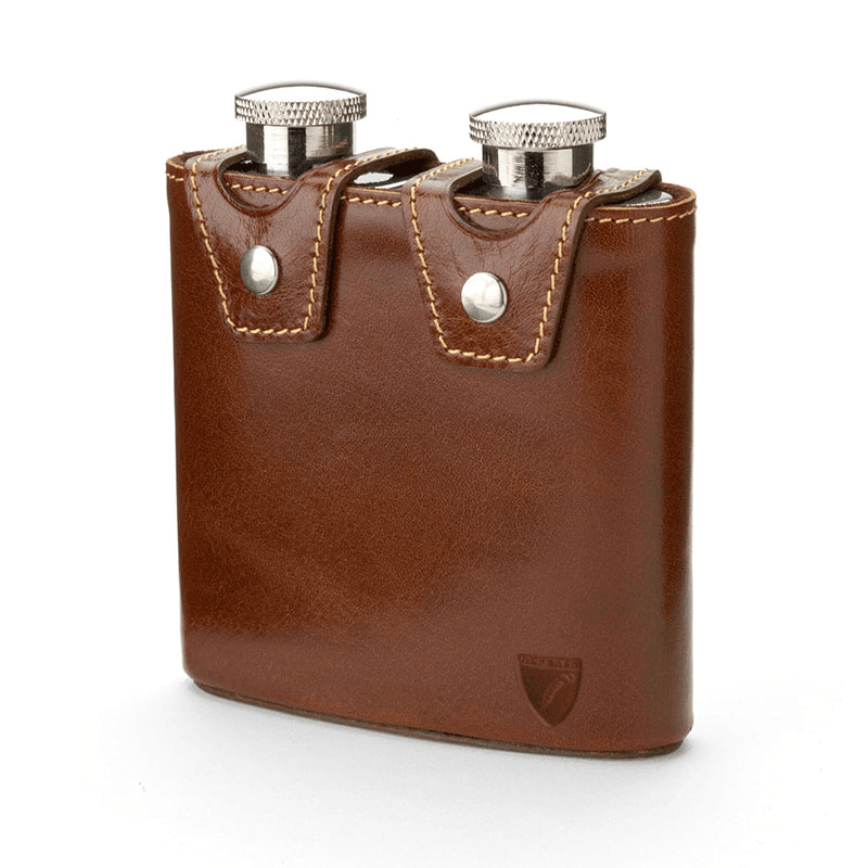 Double Hip Flask, H11.5 x W11.5cm, Cognac
