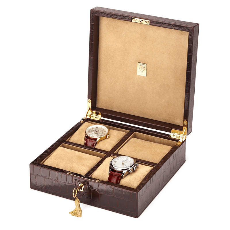 Square 4 Watch Box, L20.5 x W20.5cm, Amazon Brown Croc