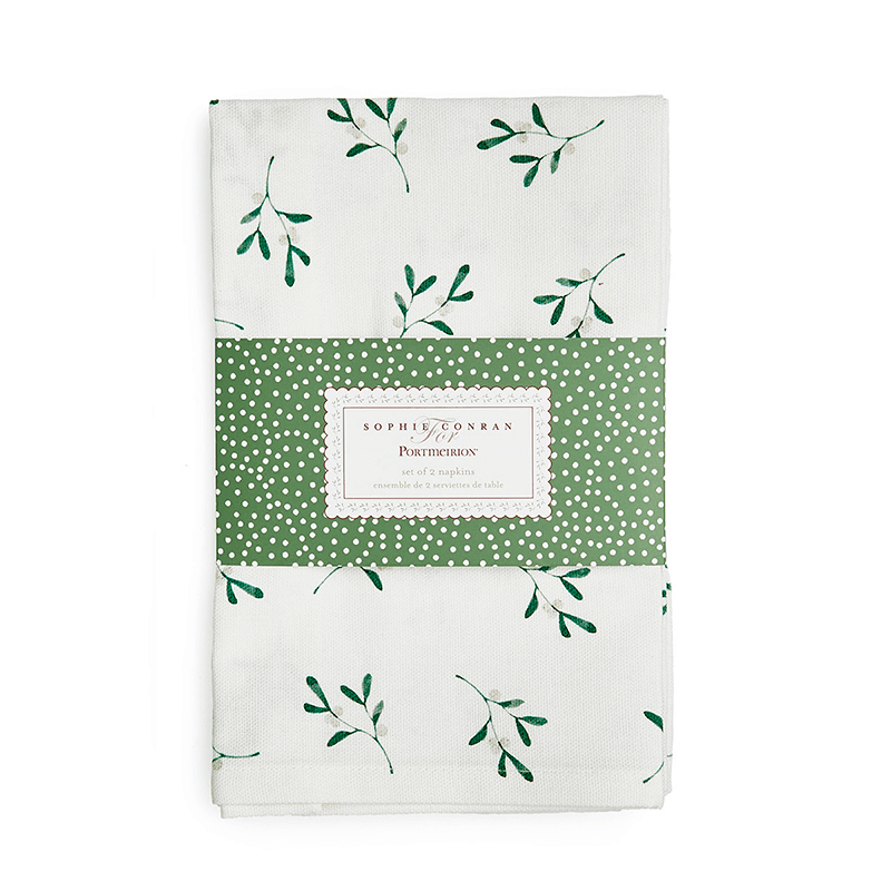 Mistletoe Set of 2 Napkins, W43 x D43cm, White/Green