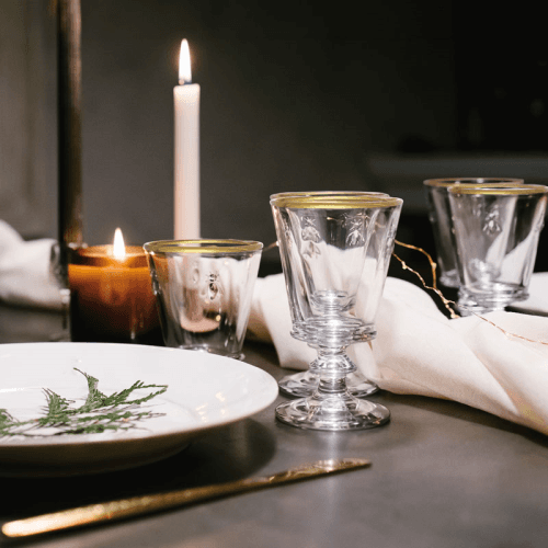 Image showing the Bee Set of 4 Wine Glasses, 240ml, Clear with Gold Rim product.