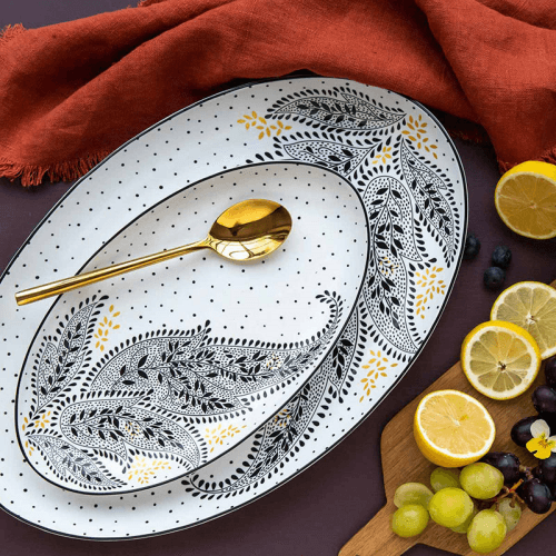Image showing the Artisanne Noir Serving Platter, L43.5 x W28cm, Monochrome product.
