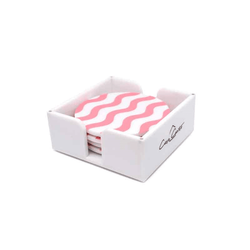 Wave Set of 4 Coasters, D10cm, Pink