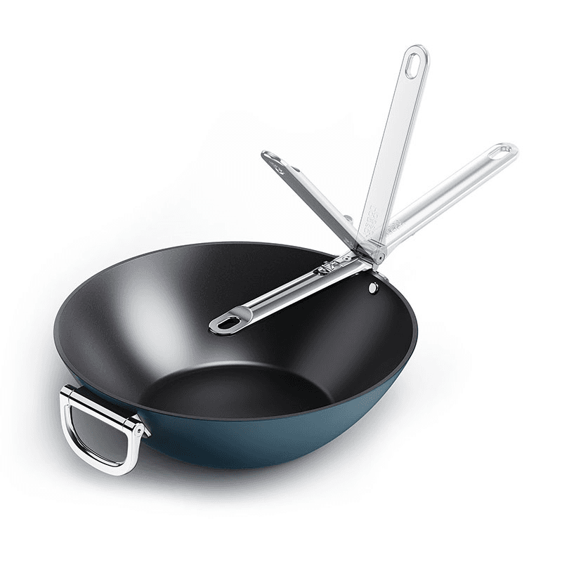 Space Folding Ceramic Non-Stick Wok, 32cm, Midnight Blue