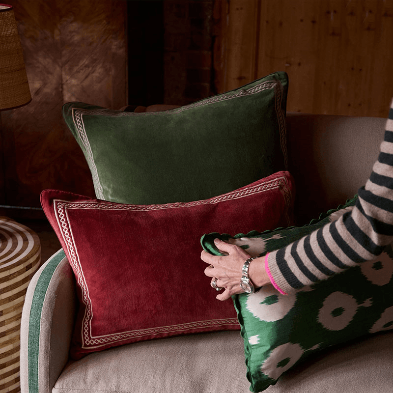 Shisho Velvet Cushion, 55 x 55cm, Forest Green