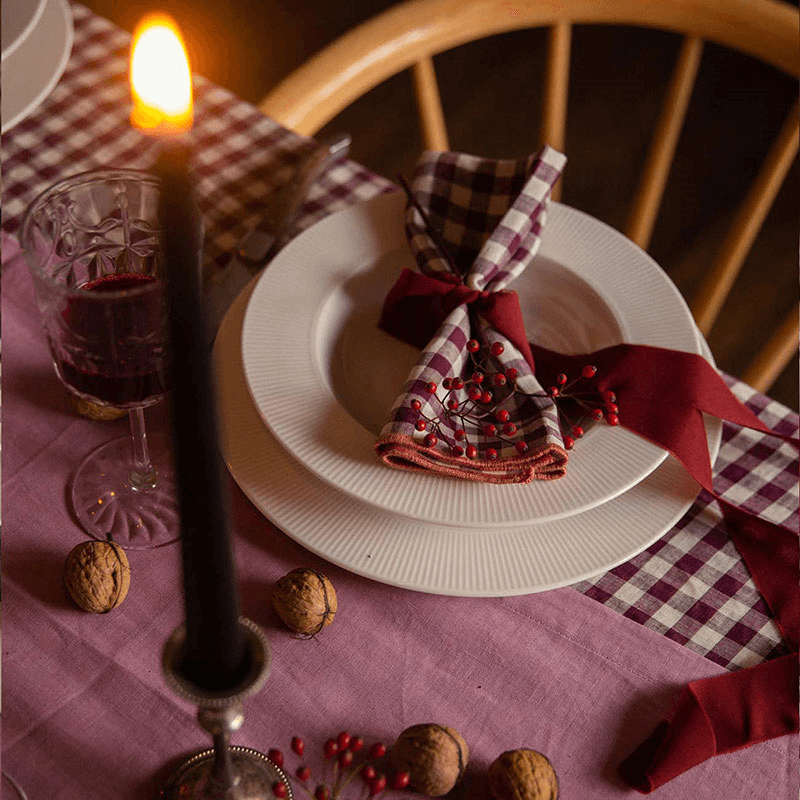 Gingham Linen Set of 4 Napkins, 45 x 45cm, Berry