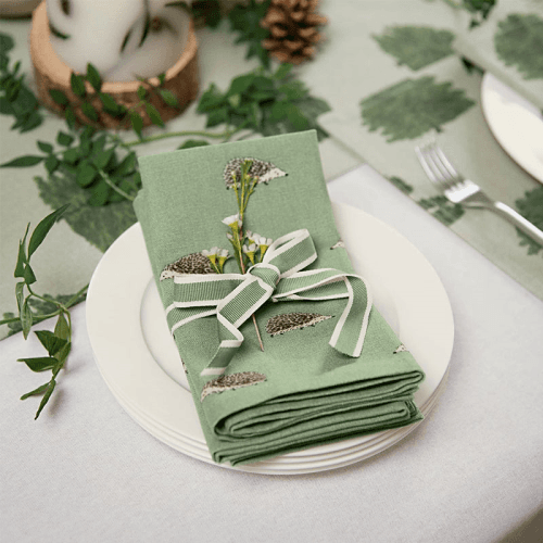 Image showing the Hedgehogs Set of 4 Napkins, 41 x 41cm, Green product.