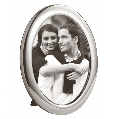 Image showing the Oval Series - Plain Photograph frame, 3.5 x 5", sterling silver with blue velvet back product.