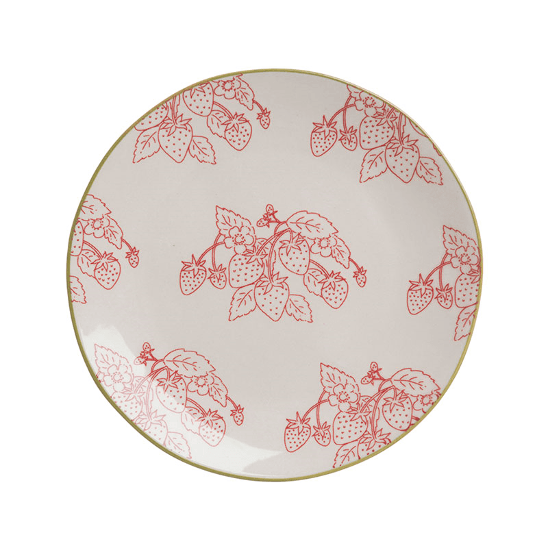 Strawberries Side Plate, D15cm, Natural, Red, Green