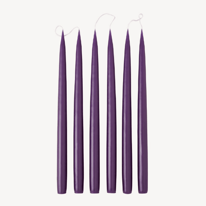 Set of 6 Tapered Dinner Candles, H35cm, Violet