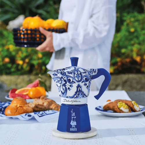 Image showing the Bialetti Moka Espresso Pot, 6 Cup Capacity, Blue product.