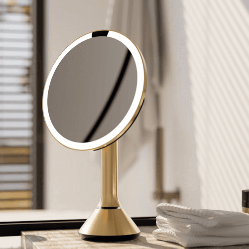 Image showing the Sensor Mirror with Touch-Control Brightness, D20cm, Brass Stainless Steel product.