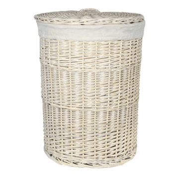 Laundry Hamper, White with Lining, Large Round