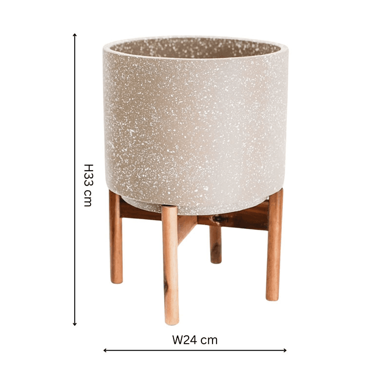 Valetta Speckled Planter with Stand, H37cm, Ivory