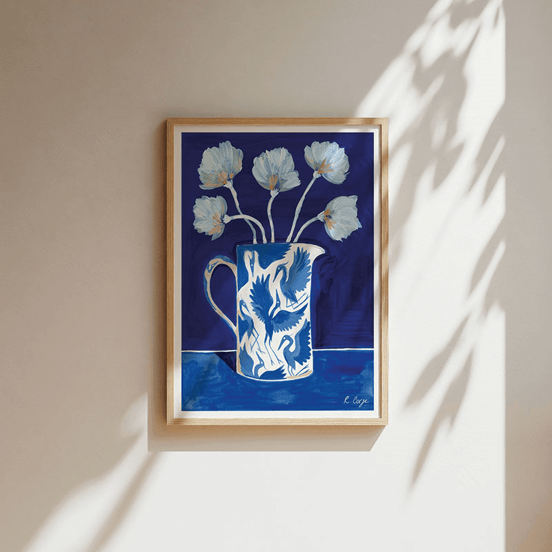 Herons Jug Print, A3, Blue