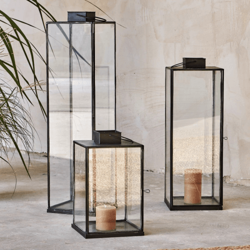 Image showing the Sia Lantern, H58cm, Antique Black/Clear product.