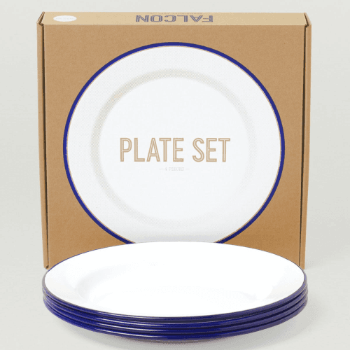 Image showing the Set of 4 plates, 24cm, White With Blue Rim product.