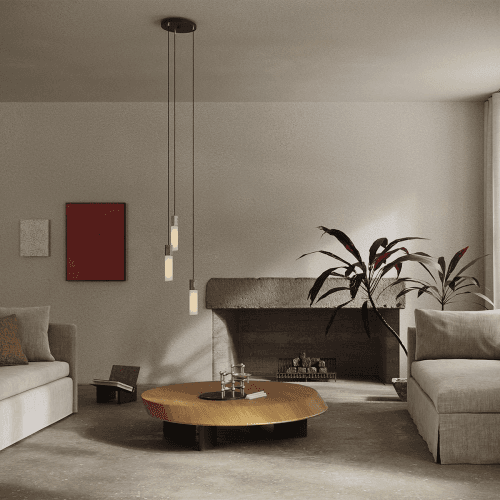 Image showing the Basalt Triple pendant & bulb, L400 x D25cm, Stainless Steel product.