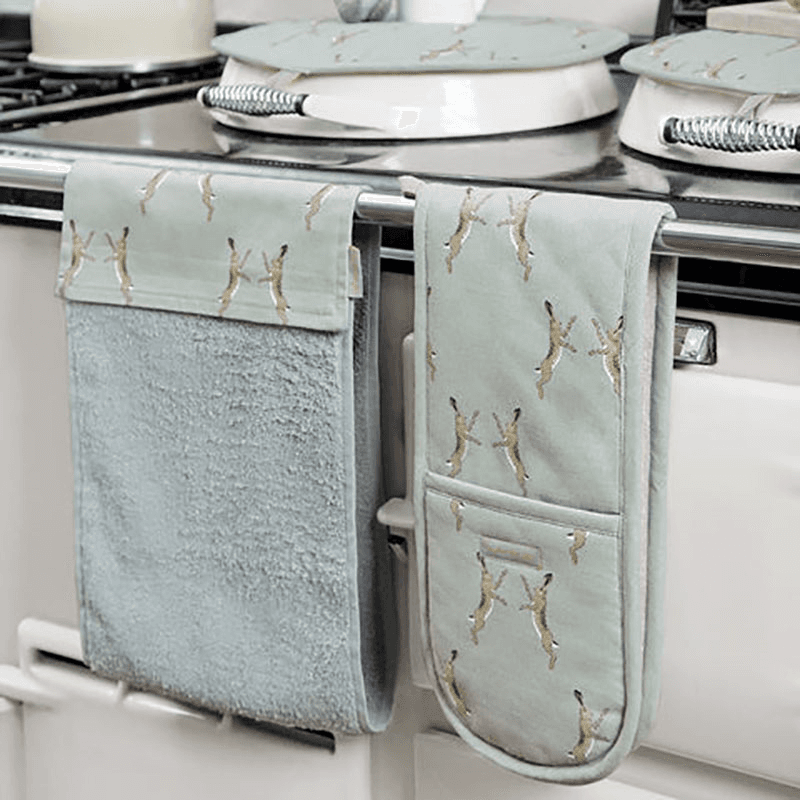 Boxing Hares Roller Hand Towel, Duck Egg Grey