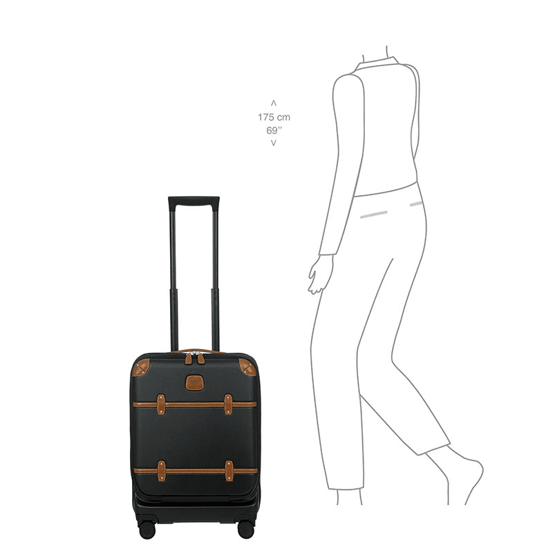 Bellagio Carry-On Suitcase with Front Pocket, H55 x L38 x W23/27cm, Black