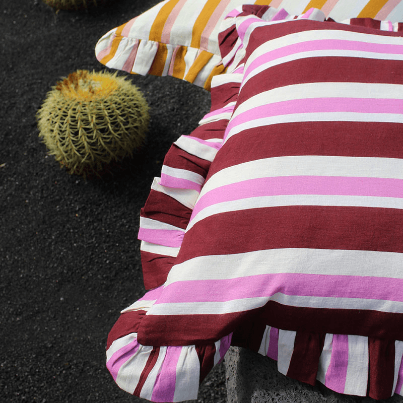 Stripe Cushion Cover, 60 x 60cm, Burgundy & Cerise