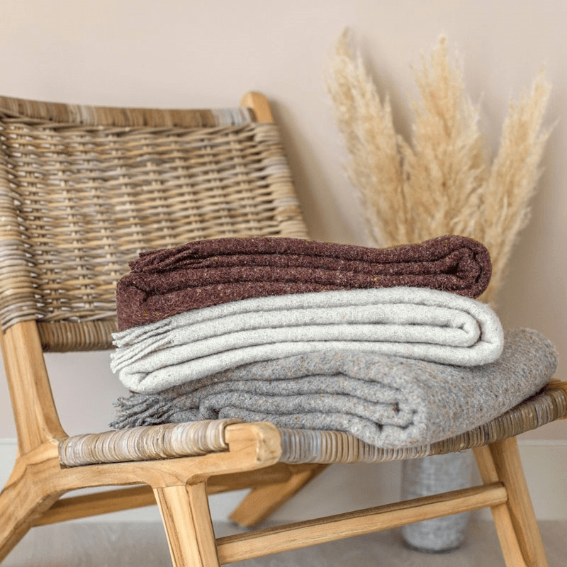 Recycled Diagonal Stripe Throw, 150 x 183cm, Almond