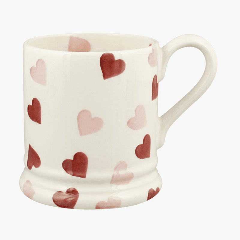 Pink Hearts Mug, 300ml, Cream