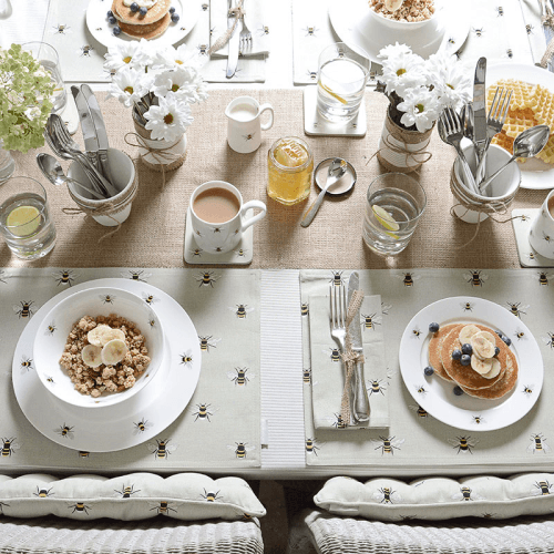 Image showing the Bees Linen Table Runner, 35 x 280cm, Natural, Yellow product.