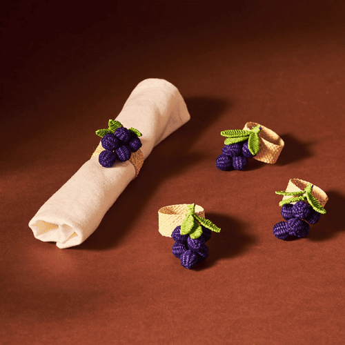 Image showing the Narino Grapes Set of 4 Woven Napkin Rings, Purple product.