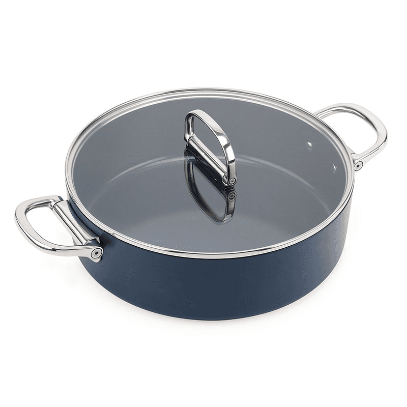 Space Folding Ceramic Non-Stick Casserole Pan & Lid, 28cm, Midnight Blue