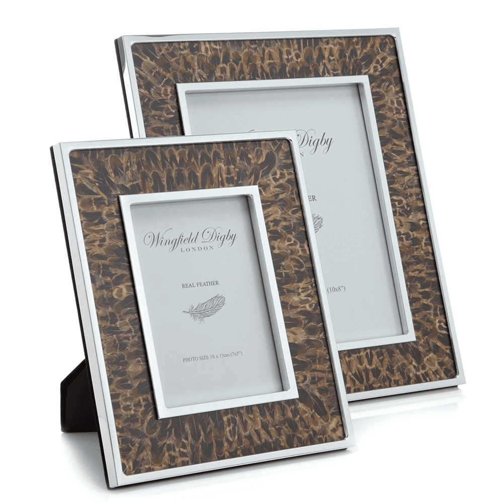Feather and Glass Photo Frame, 5x7", Hen Pheasant