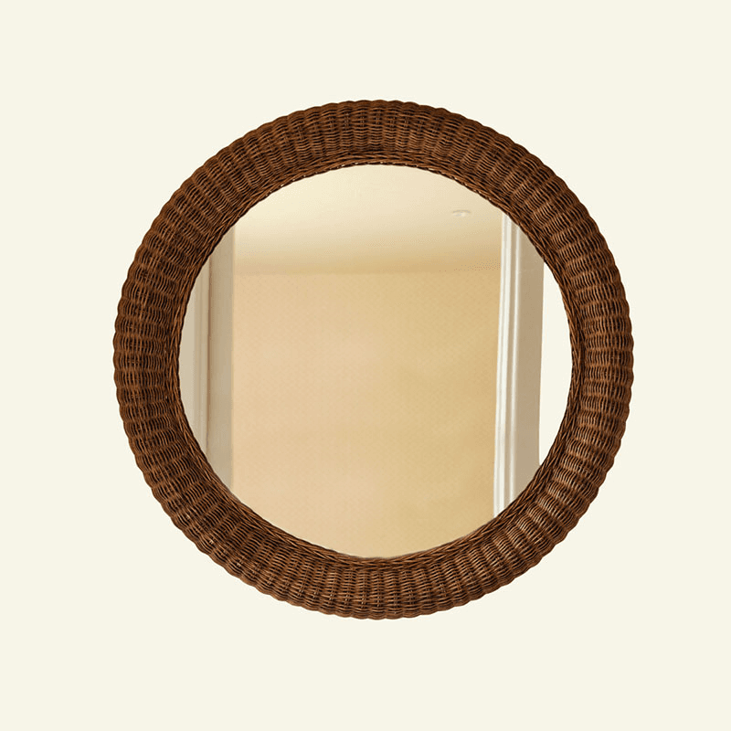 Polly Round Rattan Mirror, Teak