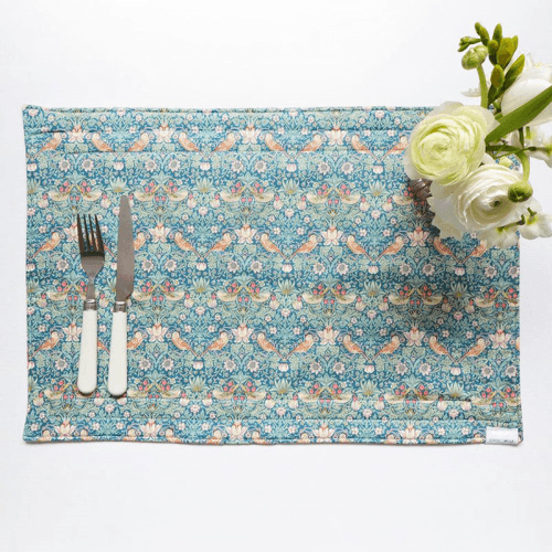 Image showing the Strawberry Thief Set of 2 Stitch Placemat, Green product.
