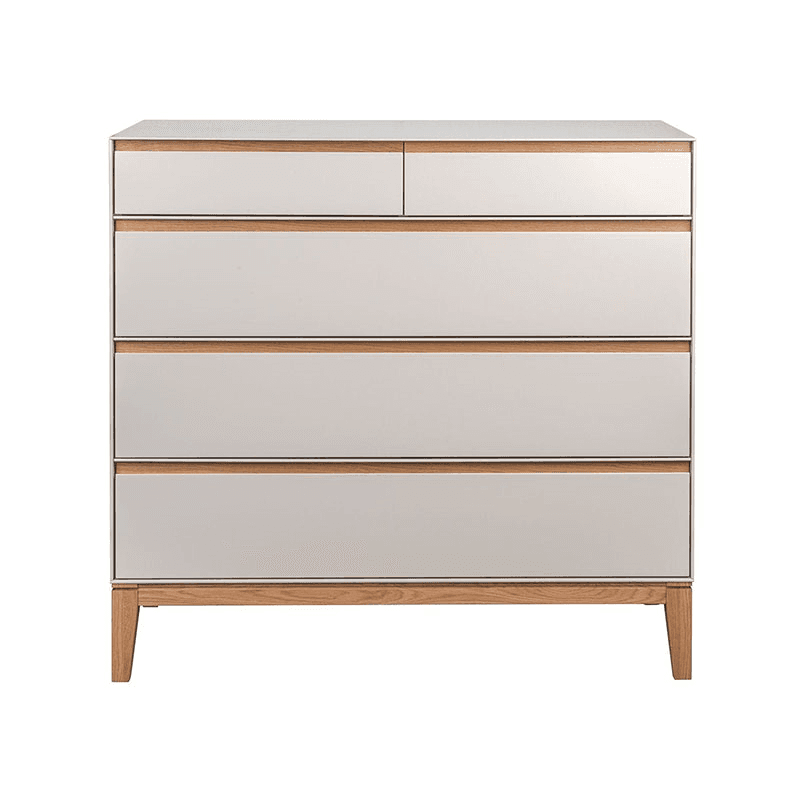 Lars Five Drawer Dresser, H94 x W100cm, Cashmere and Oak