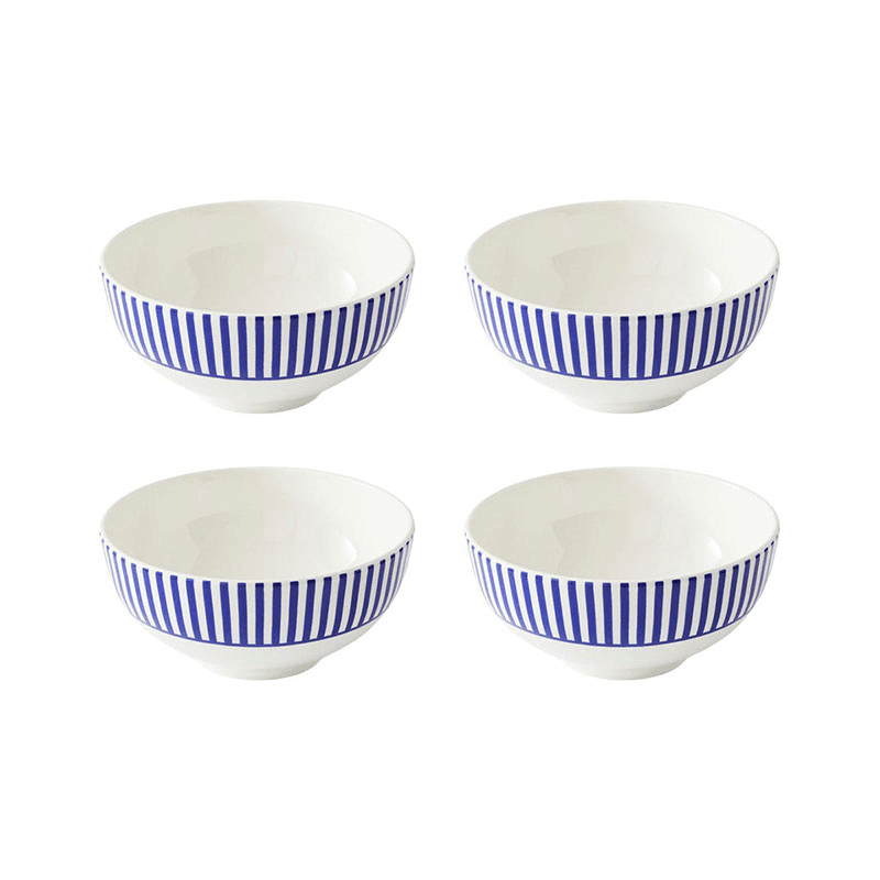Stecatto Set of 4 Bowls, D16cm, White and Blue