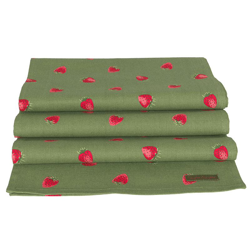 Strawberries Table Runner, 35 x 280cm, Green, Red