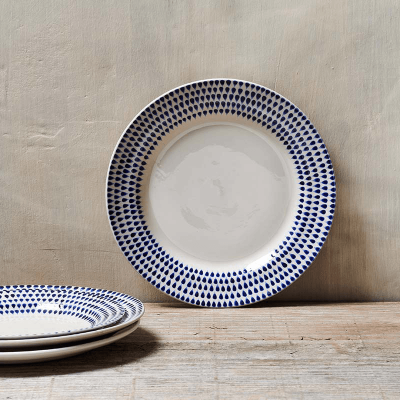 Indigo Drop Dinner Plate, D28cm, Cream and Indigo