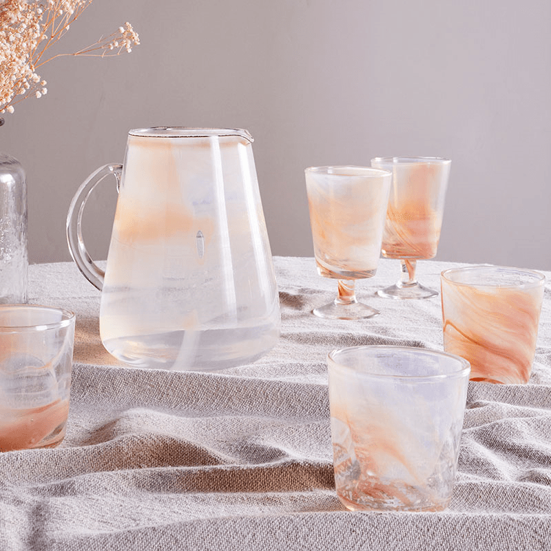 Shirali Set of 4 Marble Swirl Wine Glasses, 350ml, Apricot
