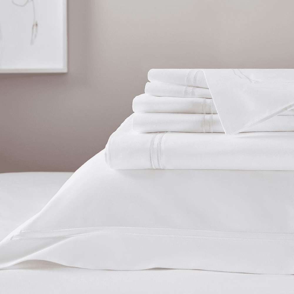 Symons Double Row Cord - 1000 Thread Count Egyptian Cotton Sateen Super king deep fitted sheet, White