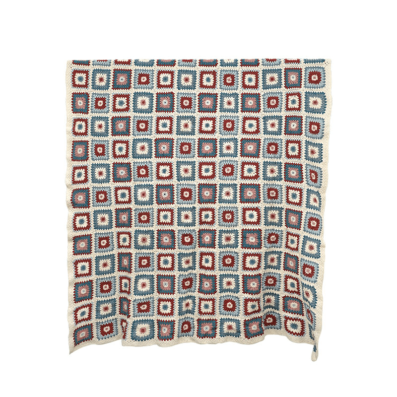 Crochet Throw, 240 x 150cm, Blue & Pink